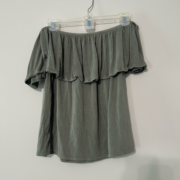 American Eagle Outfitters Off-Shoulder Olive Green Top - Picture 2 of 6